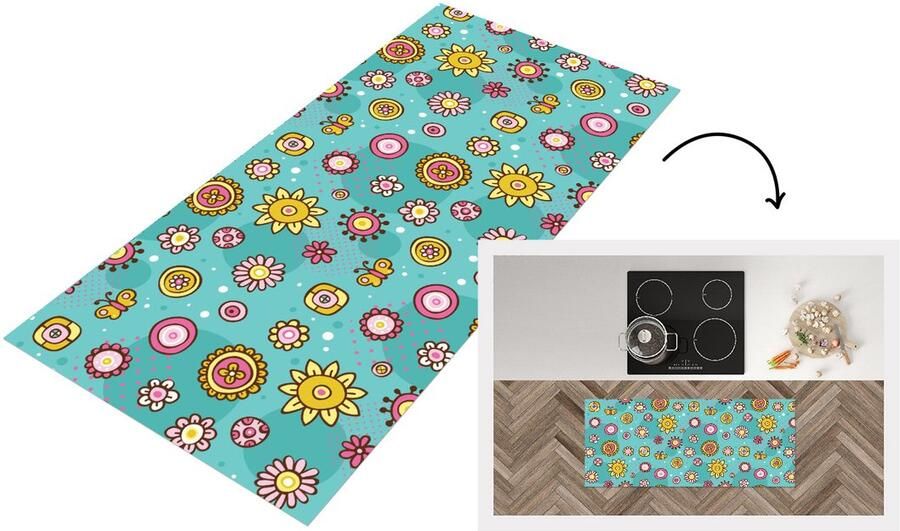 KitchenYeah Keukenloper Loper keuken Bloemen Vlinders Patronen 120x50 cm Keukenloper vinyl