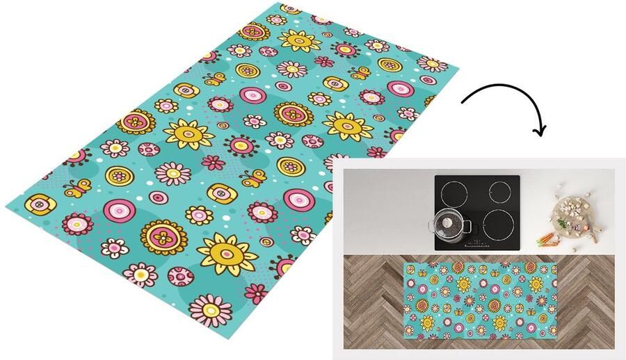 KitchenYeah Keukenloper Loper keuken Bloemen Vlinders Patronen 120x60 cm Keukenloper vinyl