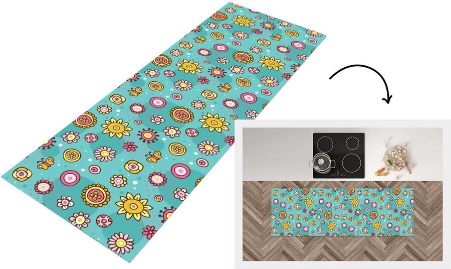 KitchenYeah Keukenloper Loper keuken Bloemen Vlinders Patronen 150x50 cm Keukenloper vinyl