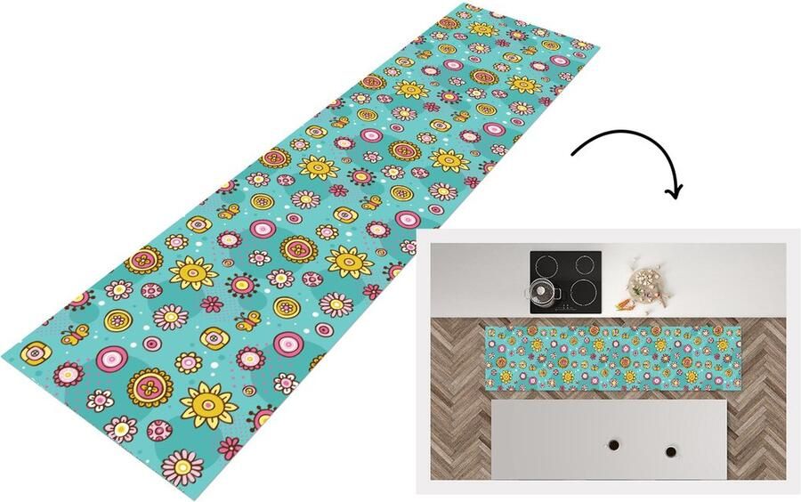KitchenYeah Keukenloper Loper keuken Bloemen Vlinders Patronen 240x60 cm Keukenloper vinyl