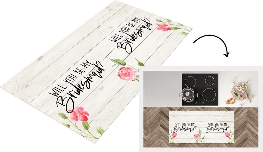 KitchenYeah Keukenloper Loper keuken Bloemen 'Will you be my bridesmaid?' Quotes Spreuken 120x60 cm Keukenloper vinyl