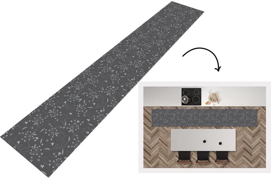 KitchenYeah Keukenloper Keukenmat Bloemen Wit Patronen 360x60 cm Keuken vloerkleed