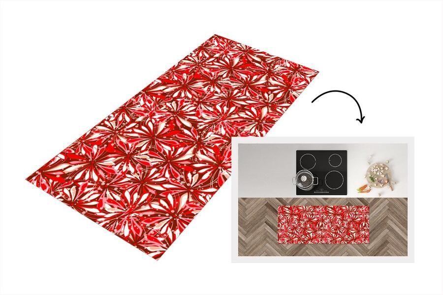 KitchenYeah Keukenloper Loper keuken Bloesem Rood Patronen Bloemen 120x50 cm Keukenloper vinyl