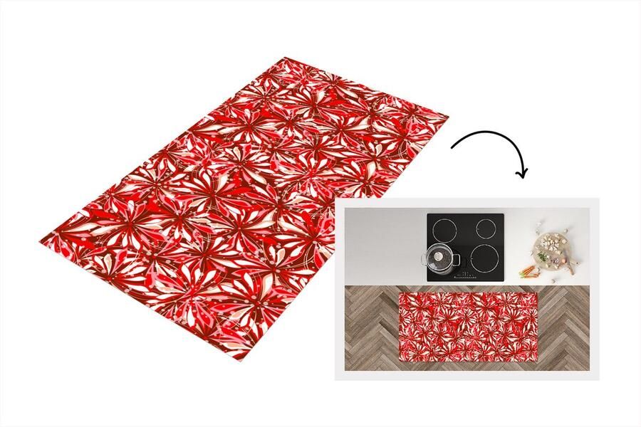 KitchenYeah Keukenloper Loper keuken Bloesem Rood Patronen Bloemen 120x60 cm Keukenloper vinyl