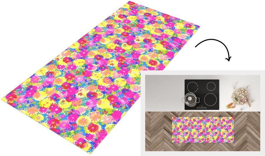 KitchenYeah Keukenloper Loper keuken Bloesem Zomer Regenboog Bloem Design 120x50 cm Keukenloper vinyl