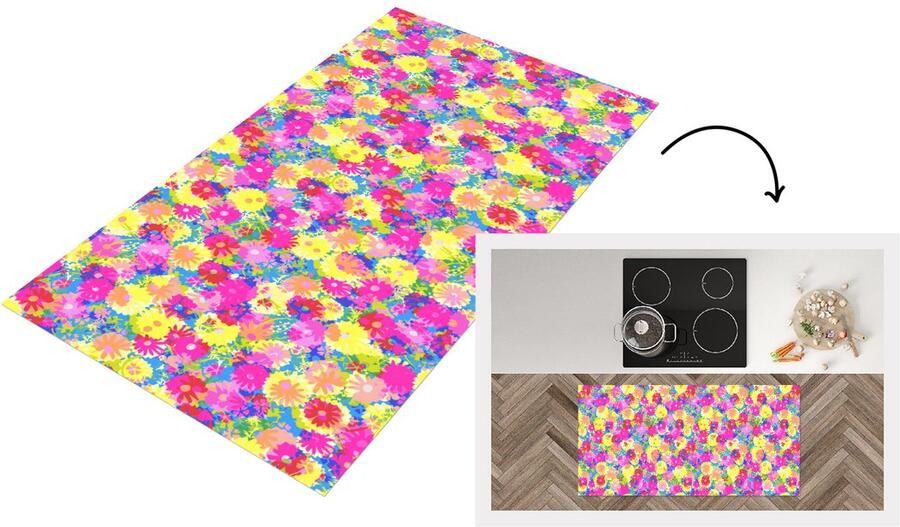 KitchenYeah Keukenloper Loper keuken Bloesem Zomer Regenboog Bloem Design 120x60 cm Keukenloper vinyl