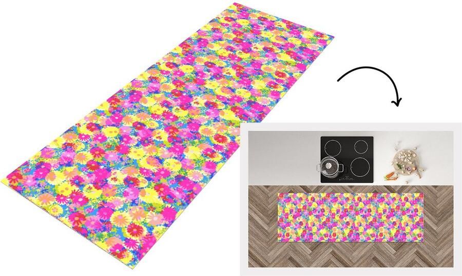 KitchenYeah Keukenloper Loper keuken Bloesem Zomer Regenboog Bloem Design 150x50 cm Keukenloper vinyl