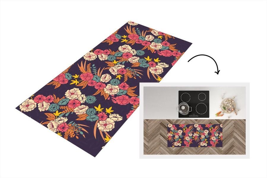 KitchenYeah Keukenloper Loper keuken Boeket Bloemen Tropisch Patroon 120x50 cm Keukenloper vinyl