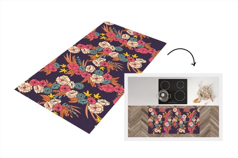 KitchenYeah Keukenloper Loper keuken Boeket Bloemen Tropisch Patroon 120x60 cm Keukenloper vinyl