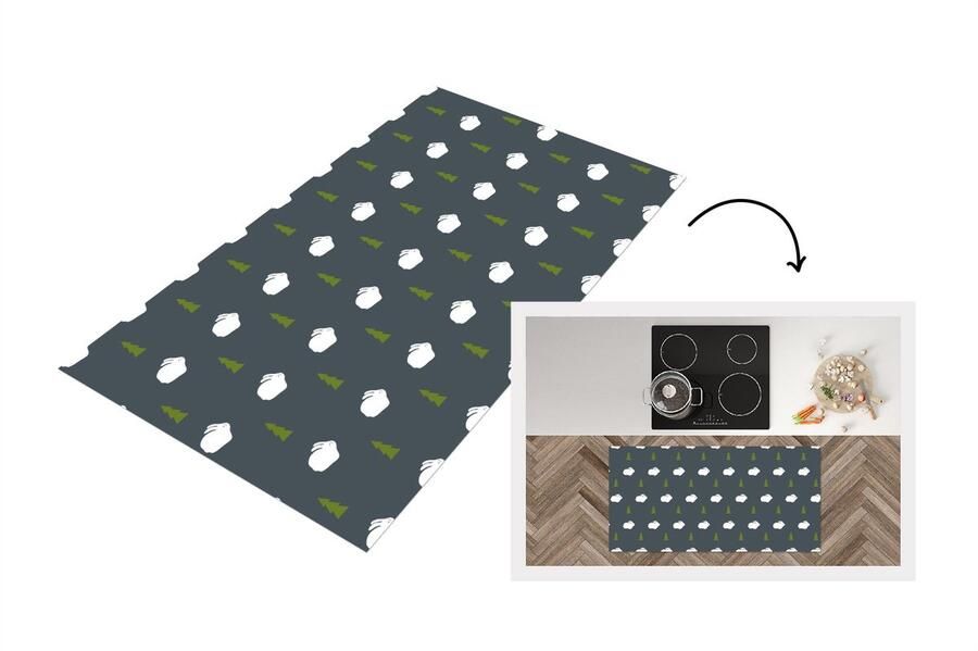 KitchenYeah Keukenloper Loper keuken Bomen Konijn Patroon 120x60 cm Keukenloper vinyl