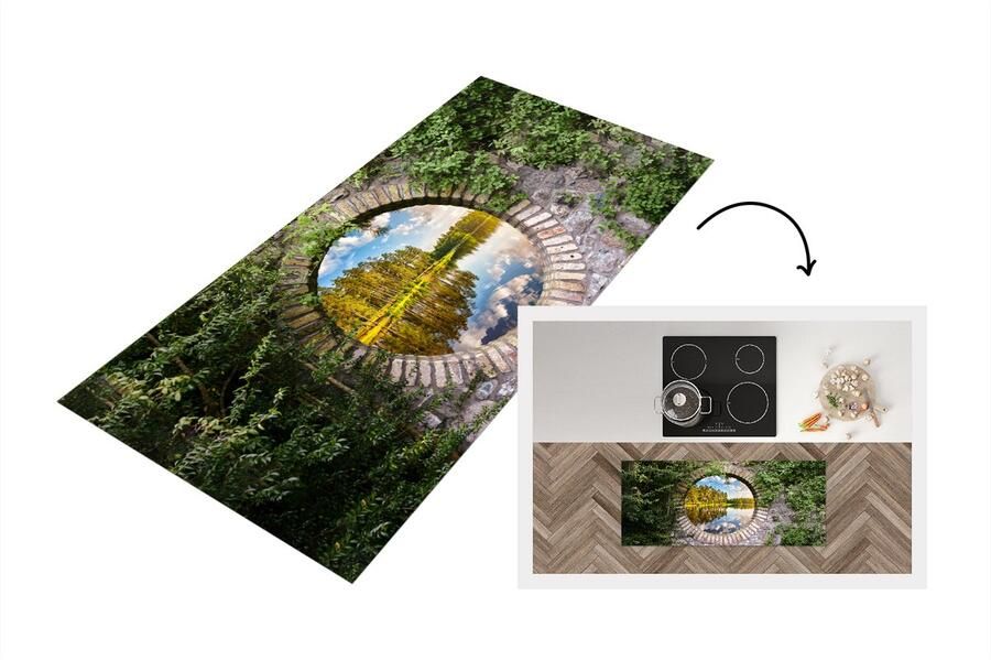 KitchenYeah Keukenloper Loper keuken Bomen Water Doorkijk 120x50 cm Keukenloper vinyl