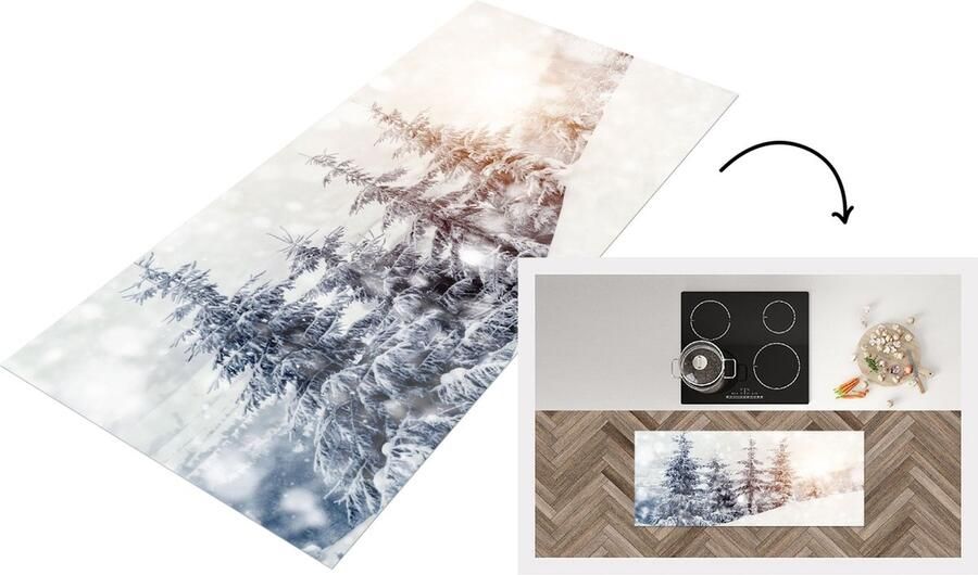 KitchenYeah Keukenloper Loper keuken Boom Sneeuw Winter 120x50 cm Keukenloper vinyl