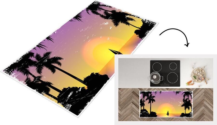 KitchenYeah Keukenloper Loper keuken Boot Palmboom Zee Tekening 120x60 cm Keukenloper vinyl