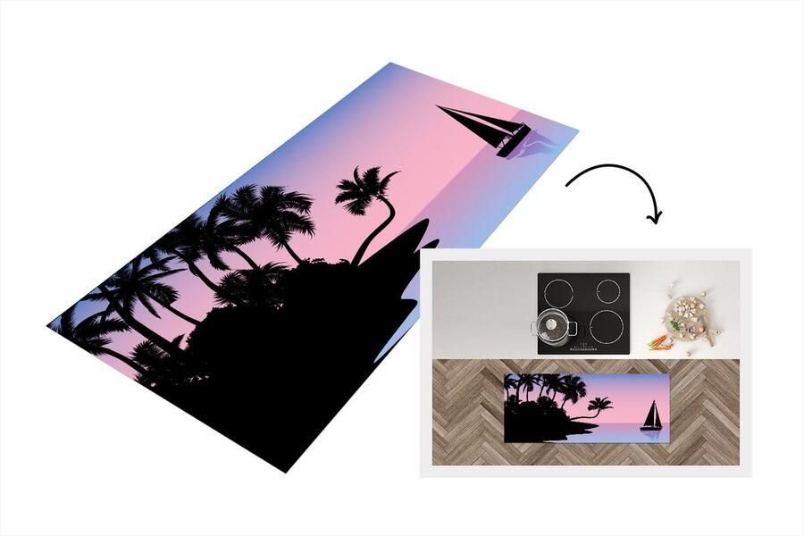 KitchenYeah Keukenloper Loper keuken Boot Palmboom Zomer Nacht 120x50 cm Keukenloper vinyl