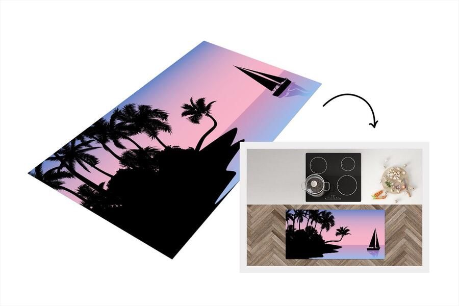 KitchenYeah Keukenloper Loper keuken Boot Palmboom Zomer Nacht 120x60 cm Keukenloper vinyl