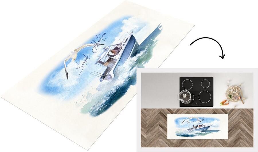 KitchenYeah Keukenloper Loper keuken Boot Vogel Zee 120x50 cm Keukenloper vinyl