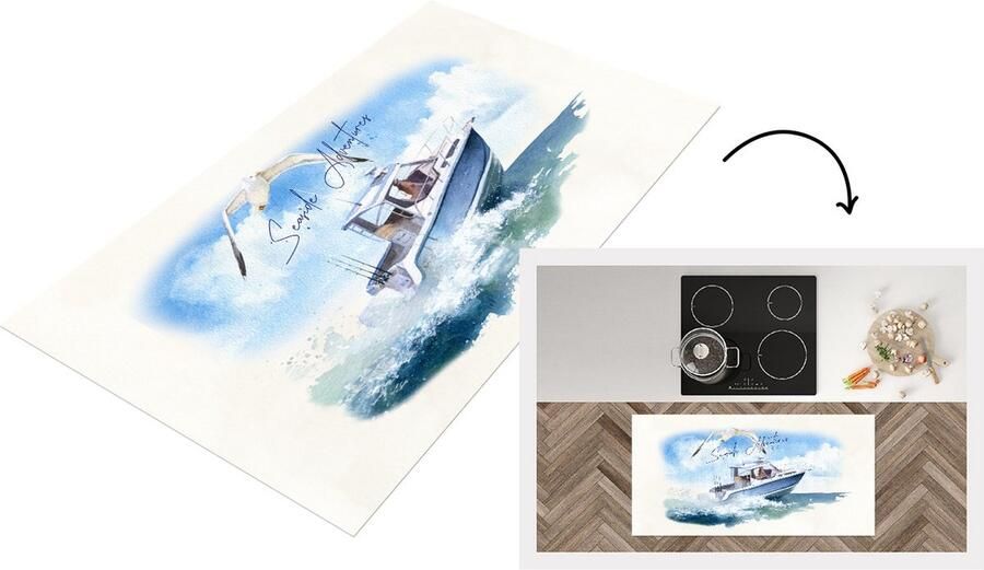 KitchenYeah Keukenloper Loper keuken Boot Vogel Zee 120x60 cm Keukenloper vinyl