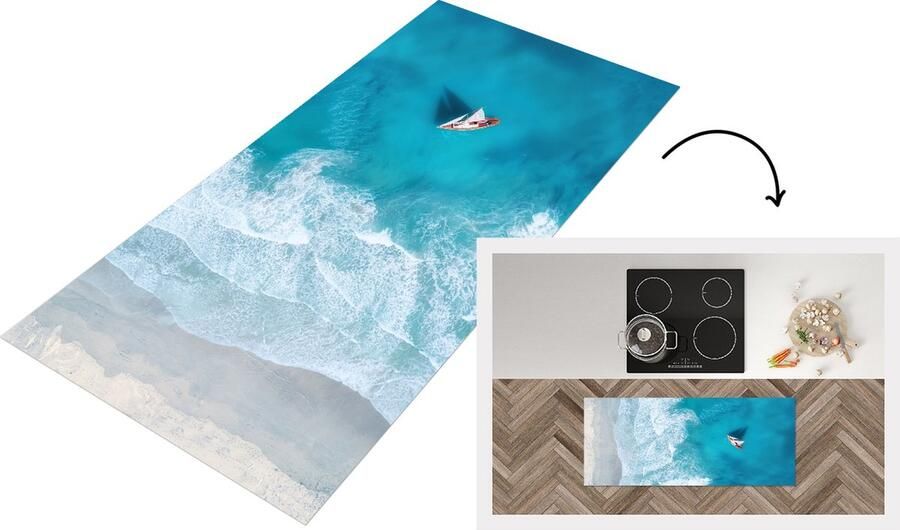 KitchenYeah Keukenloper Loper keuken Boot Zee Strand 120x50 cm Keukenloper vinyl