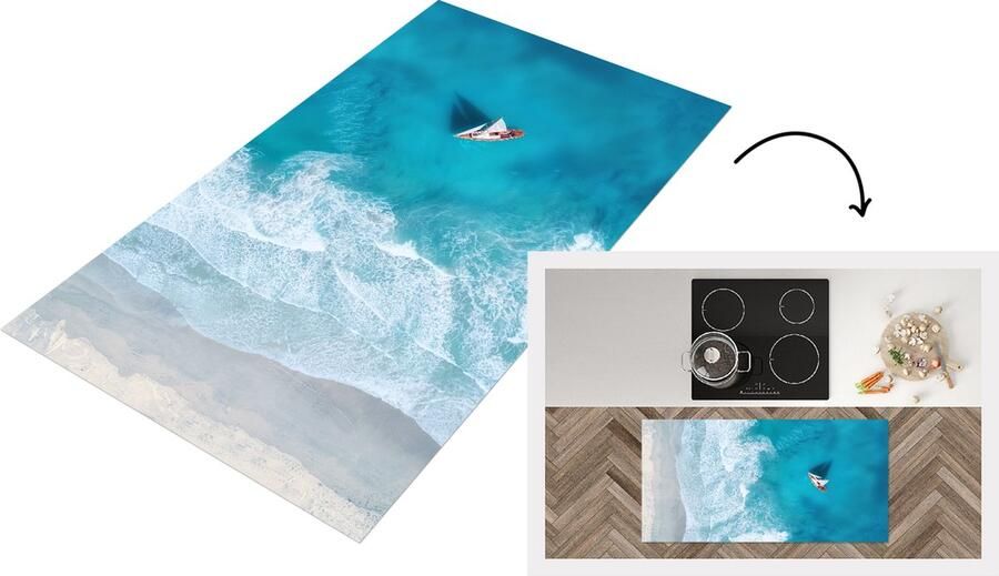 KitchenYeah Keukenloper Loper keuken Boot Zee Strand 120x60 cm Keukenloper vinyl