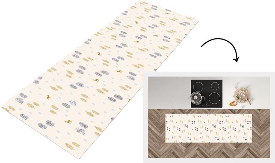 KitchenYeah Keukenloper Loper keuken Bos Abstract Winter Patronen 150x50 cm Keukenloper vinyl