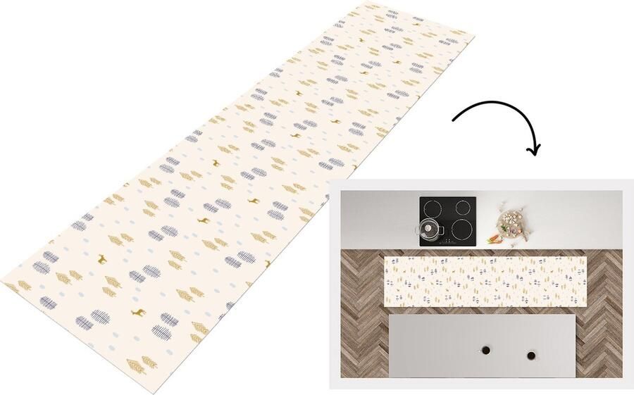 KitchenYeah Keukenloper Loper keuken Bos Abstract Winter Patronen 240x60 cm Keukenloper vinyl