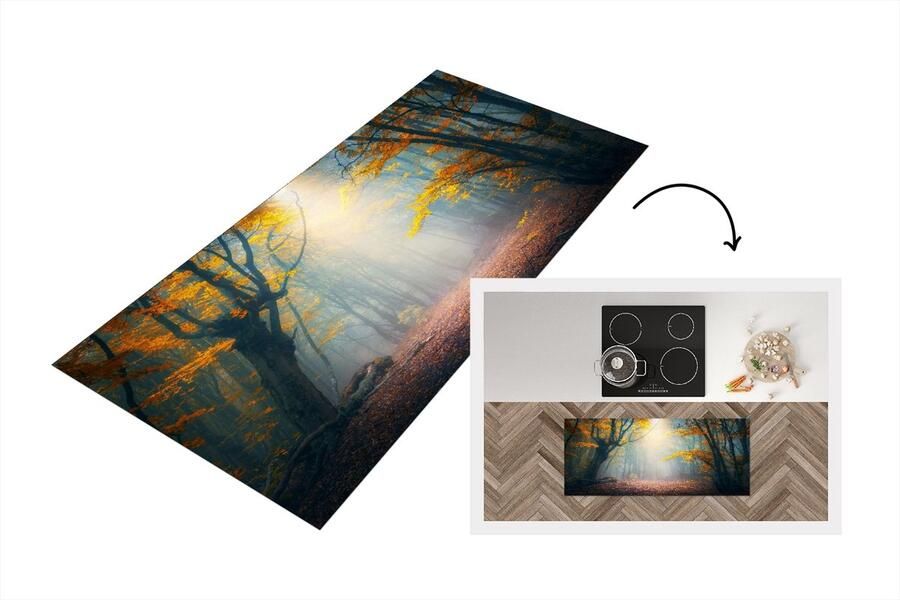 KitchenYeah Keukenloper Loper keuken Bos Mist Herfst 120x50 cm Keukenloper vinyl
