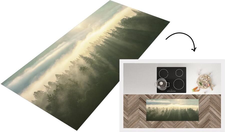 KitchenYeah Keukenloper Loper keuken Bos Mist Zon 120x50 cm Keukenloper vinyl