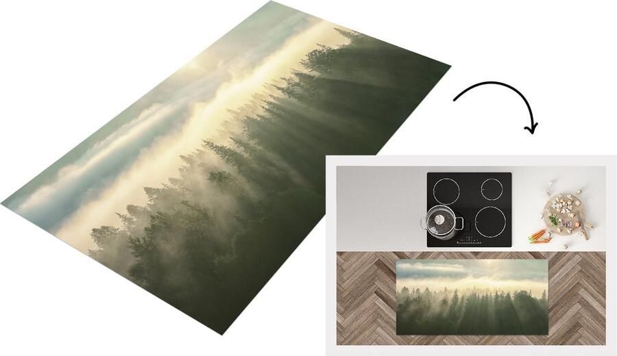 KitchenYeah Keukenloper Loper keuken Bos Mist Zon 120x60 cm Keukenloper vinyl