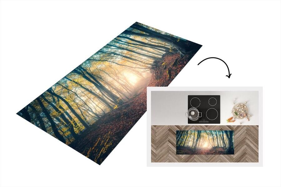 KitchenYeah Keukenloper Loper keuken Bos Mist Zon Herfst 120x50 cm Keukenloper vinyl