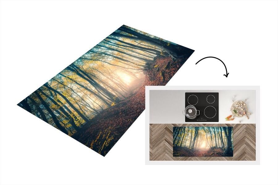 KitchenYeah Keukenloper Loper keuken Bos Mist Zon Herfst 120x60 cm Keukenloper vinyl