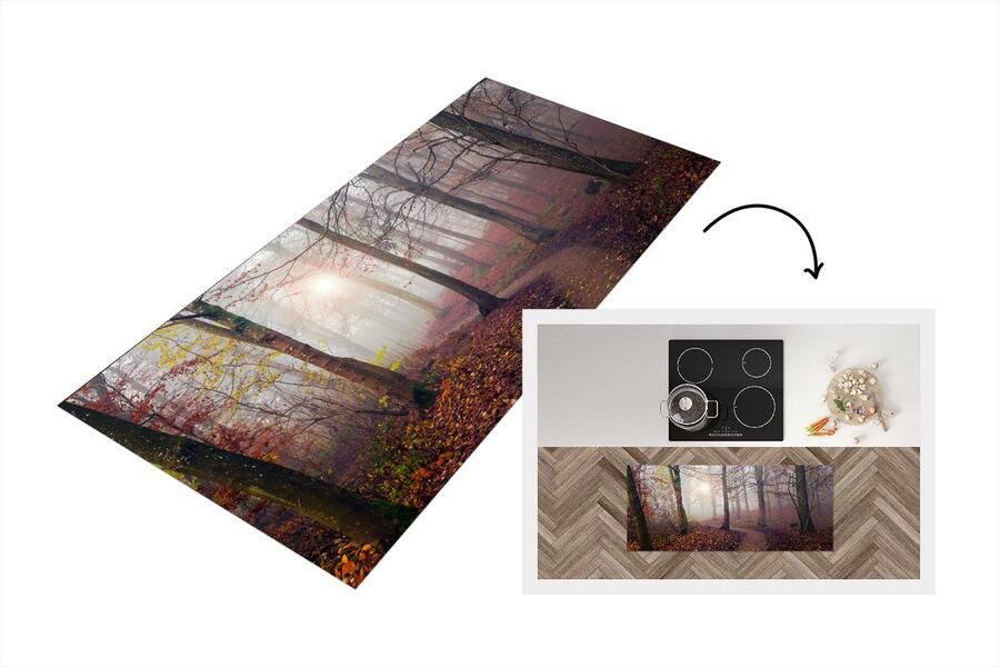 KitchenYeah Keukenloper Loper keuken Bos pad- Herfst Mist Bomen Bladeren 120x50 cm Keukenloper vinyl