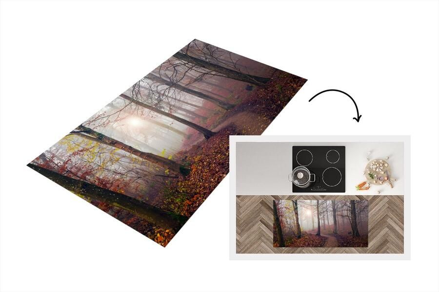 KitchenYeah Keukenloper Loper keuken Bos pad- Herfst Mist Bomen Bladeren 120x60 cm Keukenloper vinyl