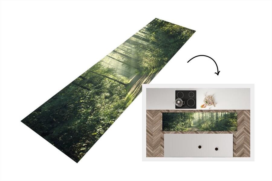 KitchenYeah Keukenloper Loper keuken Bos Pad Zon 240x60 cm Keukenloper vinyl