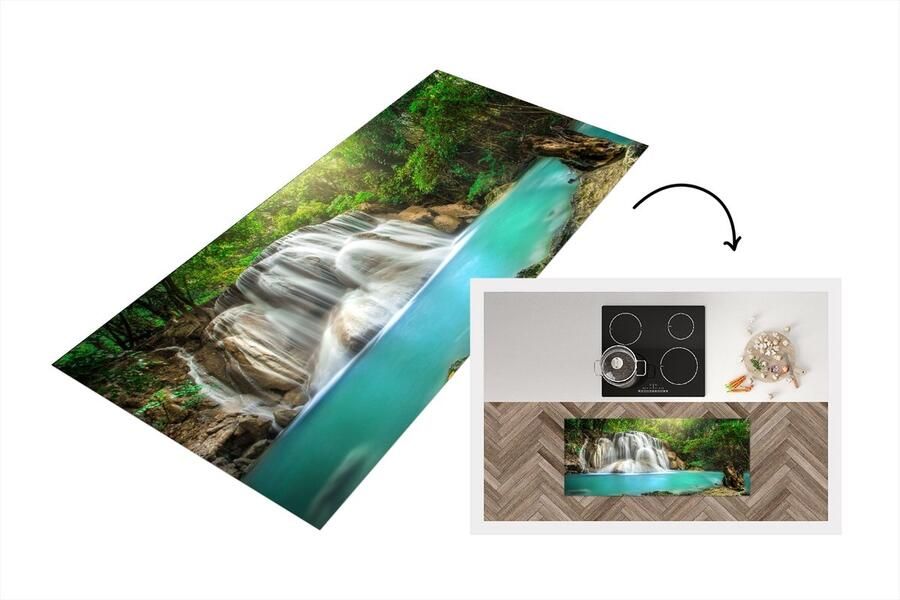 KitchenYeah Keukenloper Loper keuken Bos Waterval Natuur 120x50 cm Keukenloper vinyl