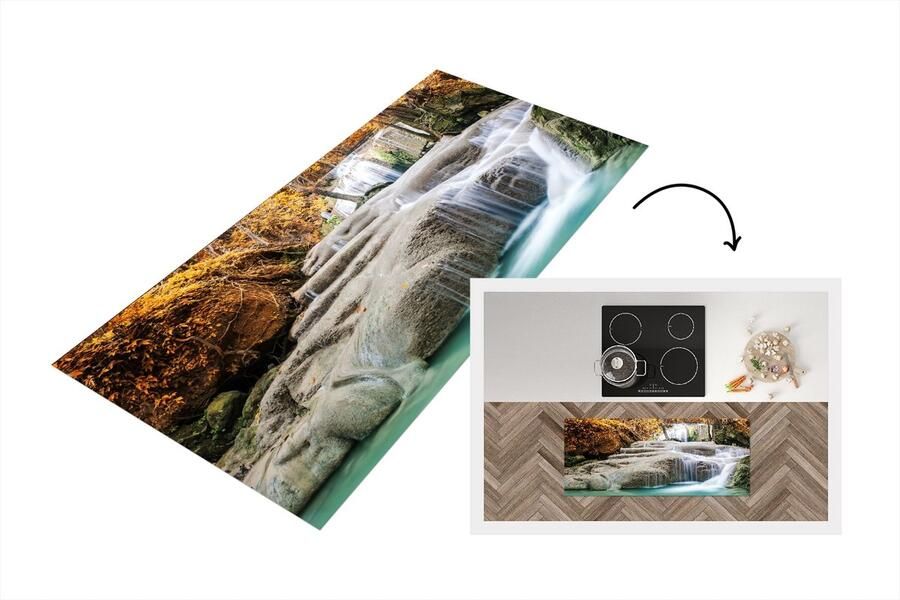 KitchenYeah Keukenloper Loper keuken Bos Waterval Water Herfst 120x50 cm Keukenloper vinyl