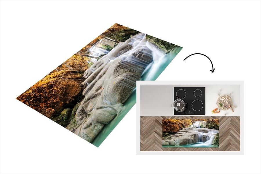 KitchenYeah Keukenloper Loper keuken Bos Waterval Water Herfst 120x60 cm Keukenloper vinyl