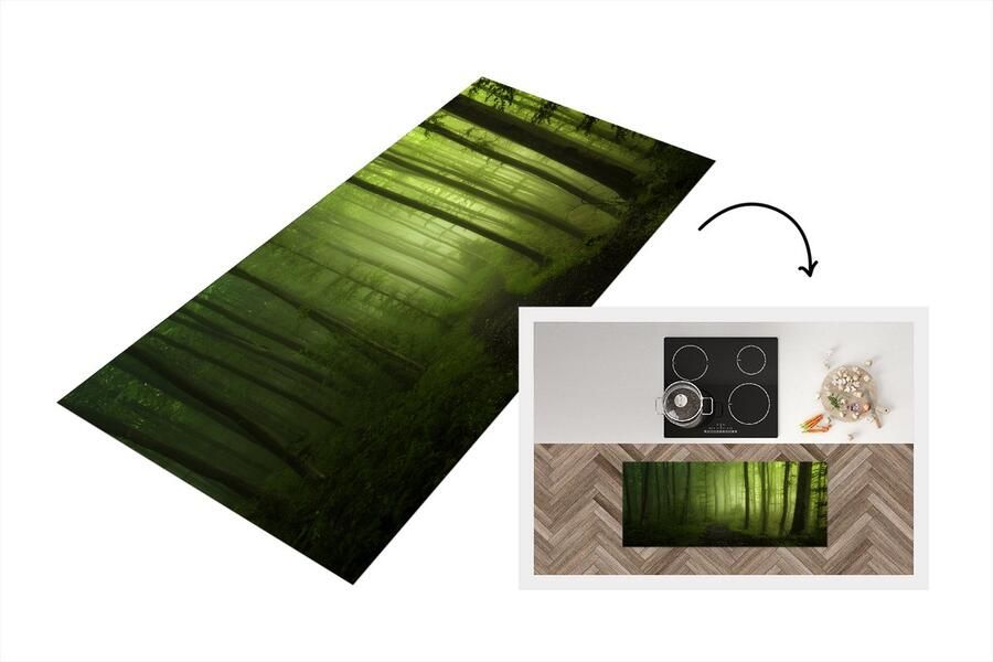 KitchenYeah Keukenloper Loper keuken Bospad Bomen Groen Bos Mistig Natuur Planten 120x50 cm Keukenloper vinyl