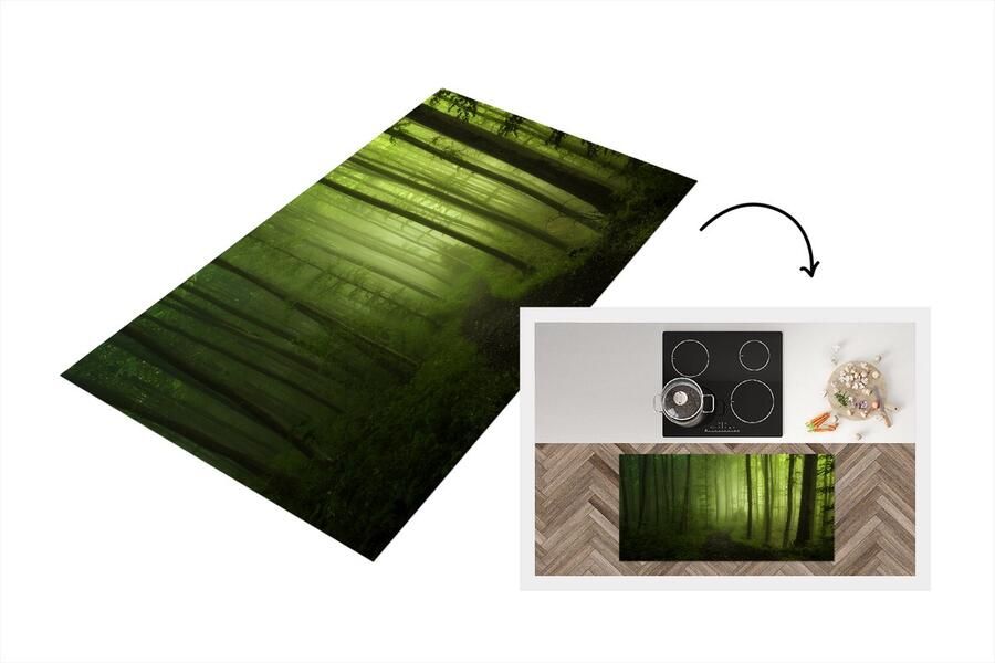 KitchenYeah Keukenloper Loper keuken Bospad Bomen Groen Bos Mistig Natuur Planten 120x60 cm Keukenloper vinyl