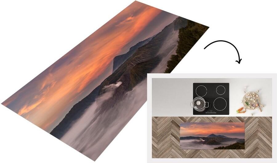 KitchenYeah Keukenloper Loper keuken Bromo bij zonsondergang 120x50 cm Keukenloper vinyl