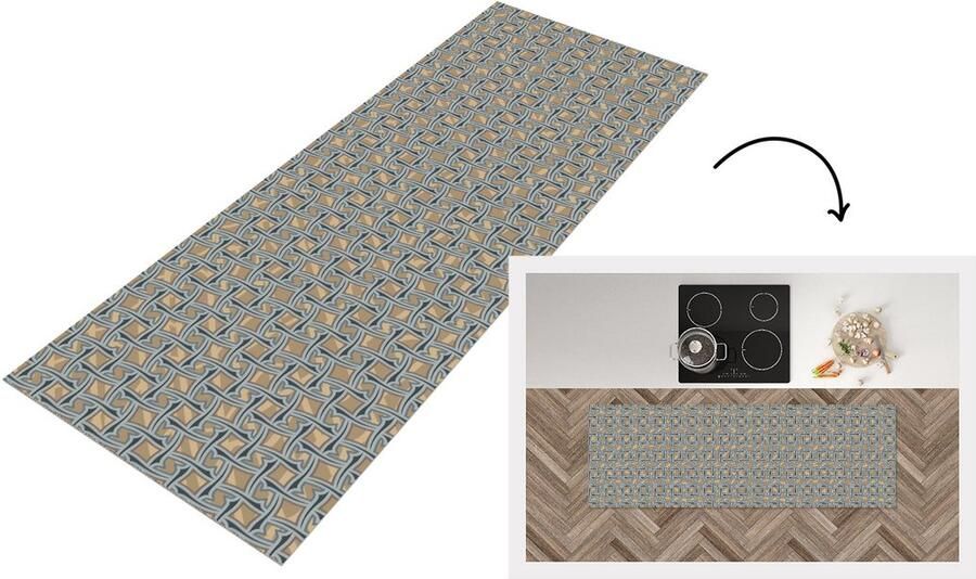 KitchenYeah Keukenloper Loper keuken Bruin Patronen Geometrie 150x50 cm Keukenloper vinyl