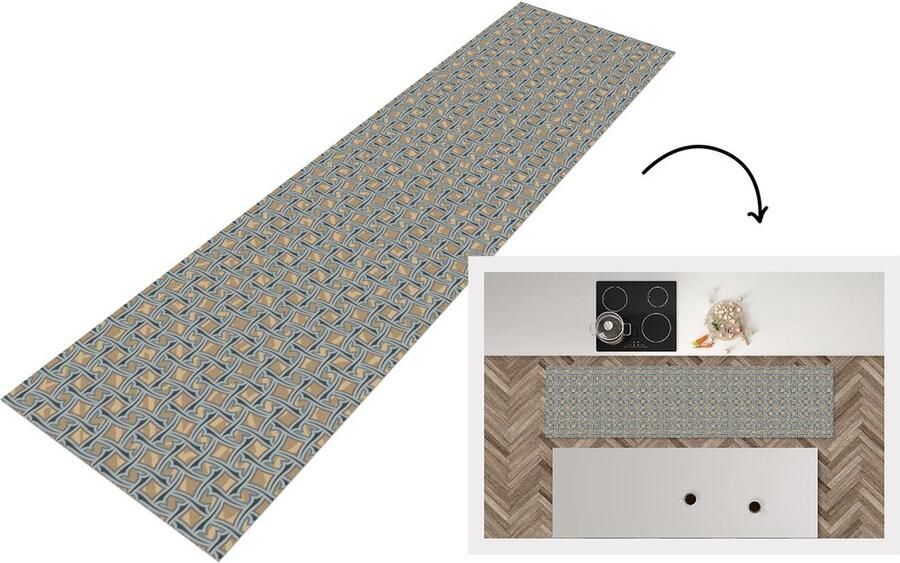 KitchenYeah Keukenloper Loper keuken Bruin Patronen Geometrie 240x60 cm Keukenloper vinyl