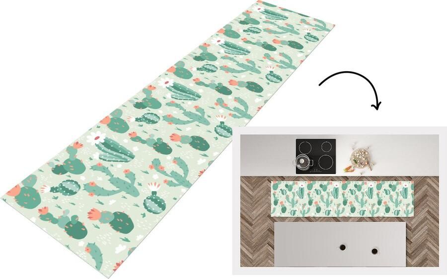 KitchenYeah Keukenloper Loper keuken Cactus Patronen Bloem 240x60 cm Keukenloper vinyl