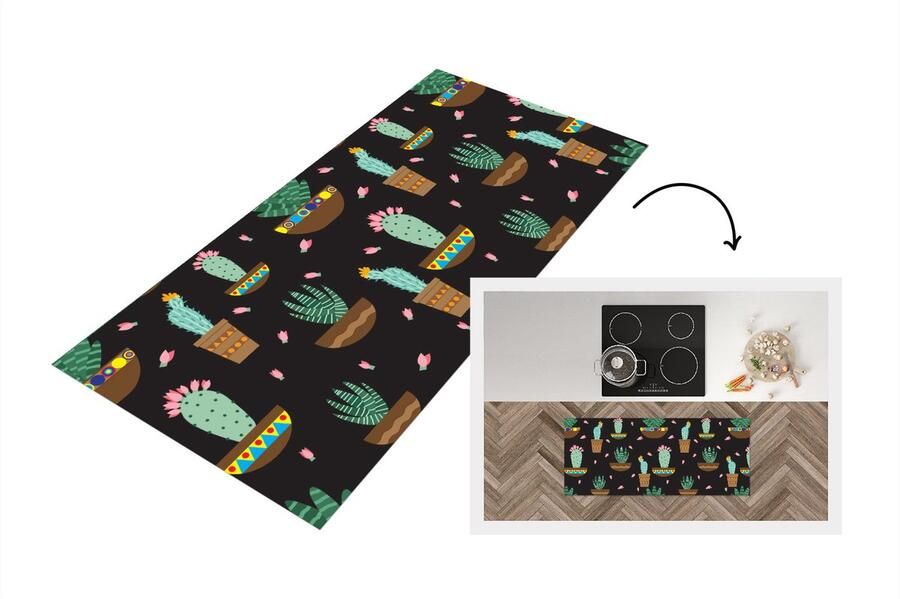KitchenYeah Keukenloper Loper keuken Cactus Patronen Planten 120x50 cm Keukenloper vinyl