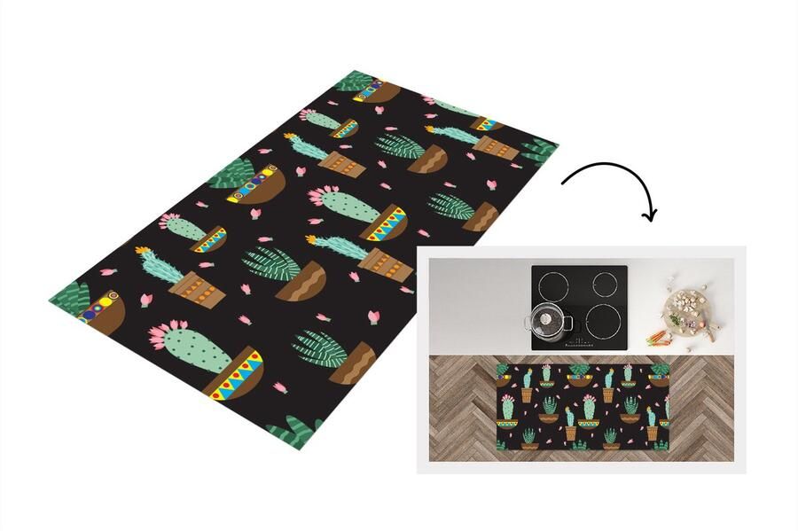 KitchenYeah Keukenloper Loper keuken Cactus Patronen Planten 120x60 cm Keukenloper vinyl