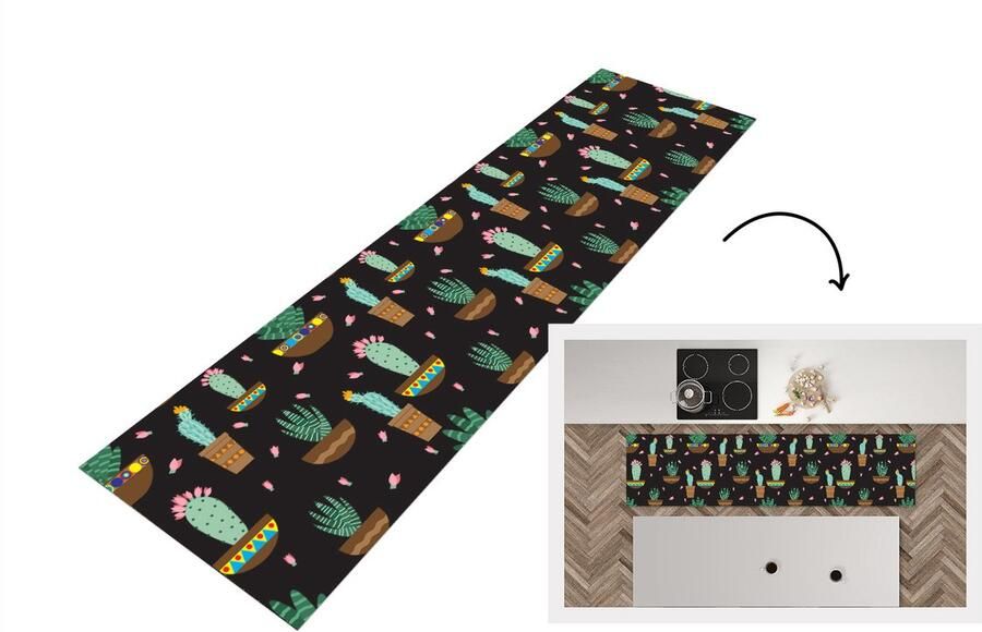 KitchenYeah Keukenloper Loper keuken Cactus Patronen Planten 240x60 cm Keukenloper vinyl