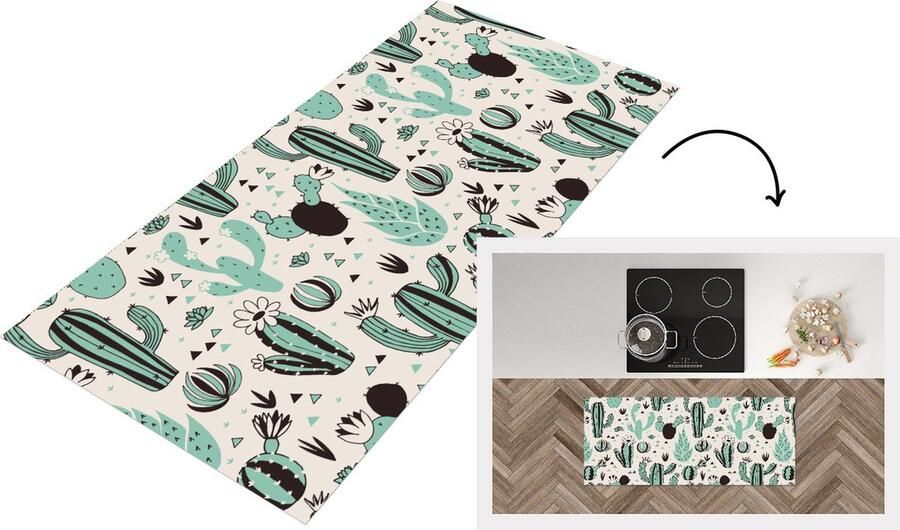 KitchenYeah Keukenloper Loper keuken Cactus Patroon Bloemen 120x50 cm Keukenloper vinyl