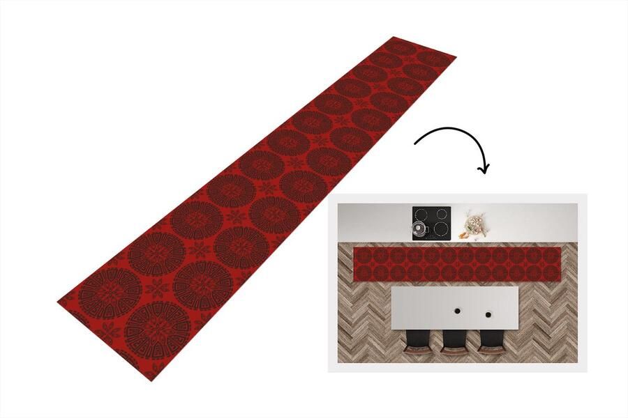 KitchenYeah Keukenloper Loper keuken Chinees Patronen Rood 300x50 cm Keukenloper vinyl