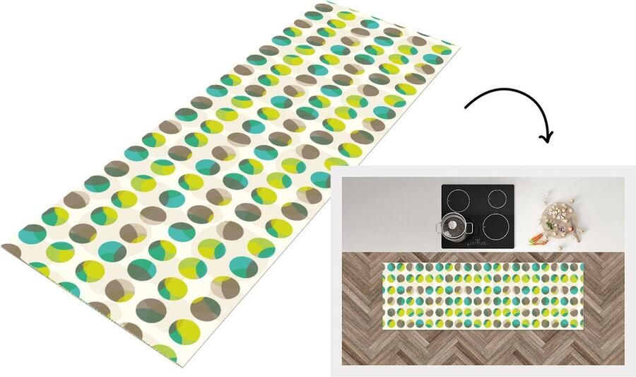 KitchenYeah Keukenloper Loper keuken Cirkel Groen Patroon 150x50 cm Keukenloper vinyl