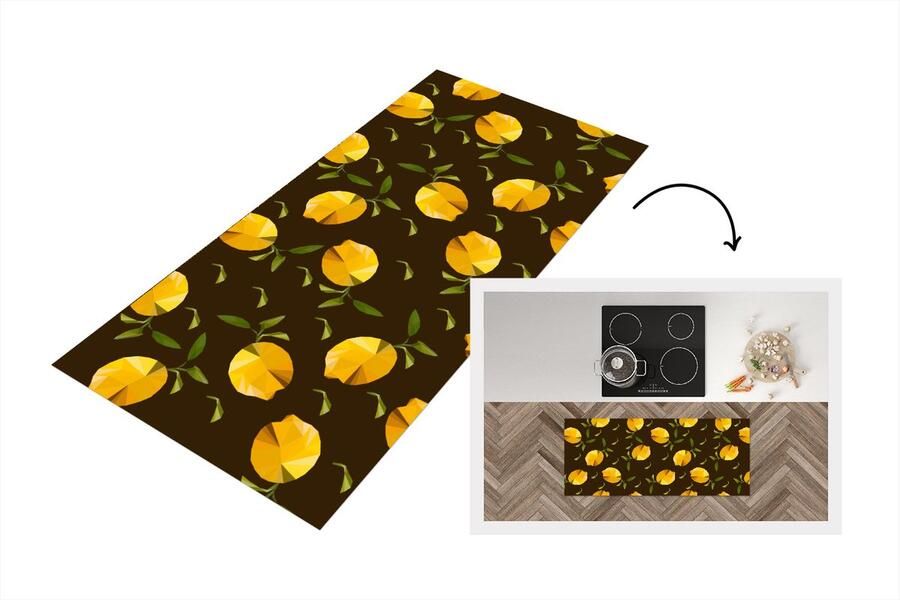 KitchenYeah Keukenloper Loper keuken Citroen Fruit Patronen Origami 120x50 cm Keukenloper vinyl