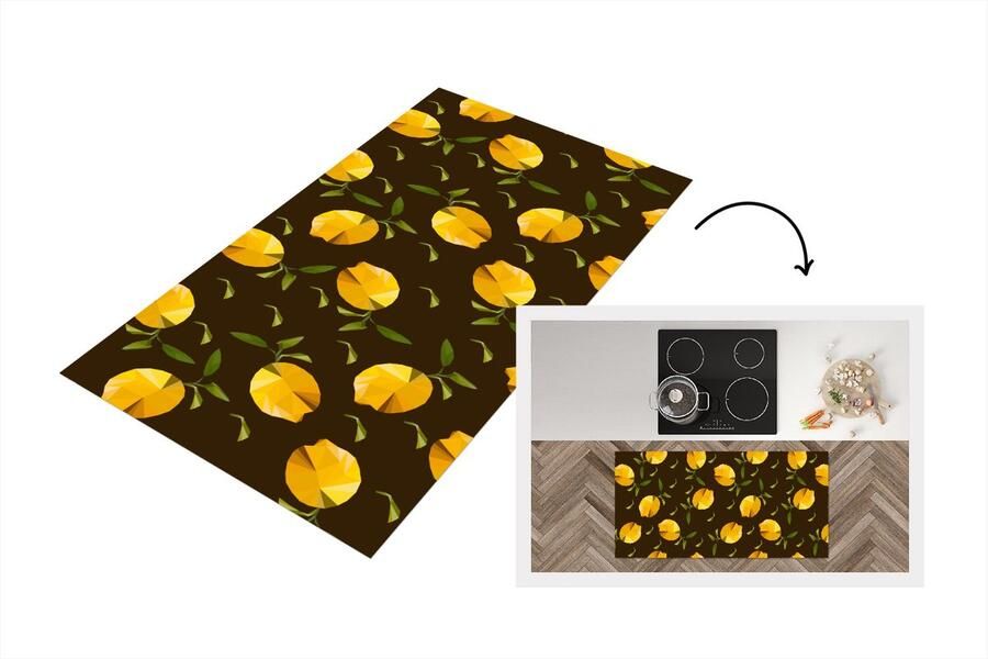KitchenYeah Keukenloper Loper keuken Citroen Fruit Patronen Origami 120x60 cm Keukenloper vinyl